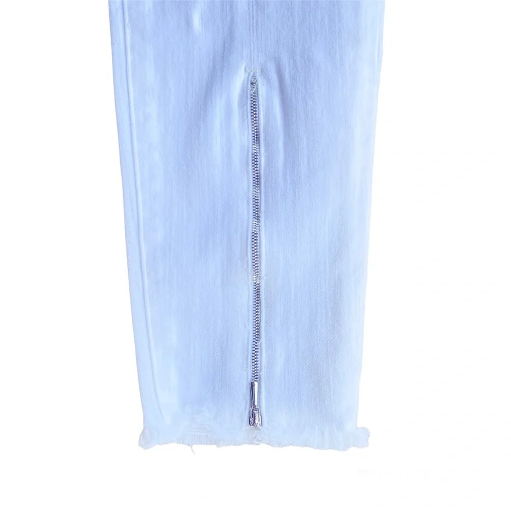 Good American High Rise White Split Hem Zipper Skinny Jeans
